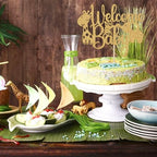 Gold Glitter Welcome Baby Cake Topper, Baby's Birthday Party Decorations, Jungle Wild Animal Themed