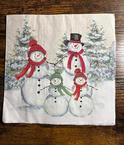 IHR Ideal Home Range Party Napkins Disposable 3-Ply Paper Lunch Napkin Pack, 6.5" x 6.5", Snowmen Family, 20-Count