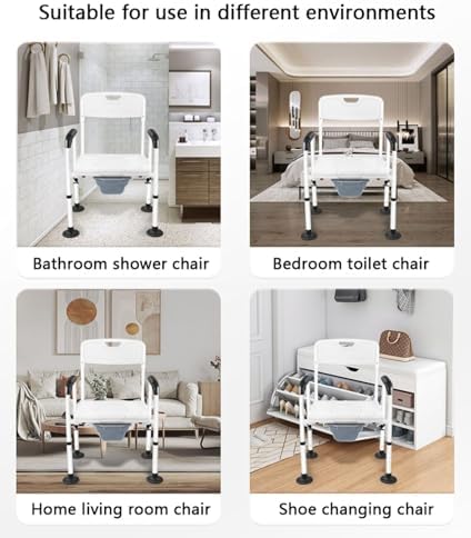 Multifunctional Toilet and Bath Chair,Height Adjustable,Comfortable and Non-Slip Bathroom Chair Commode Chair for Bedside Bathroom,for Elderly Disabled A