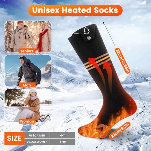 Heated Socks Electric Heated Socks for Men Women, 5000mAh*2 Rechargeable Electric Warm Socks Heat Up to 9 Hours, Winter Washable Thermal Socks Foot Warmer for Outdoor Camping