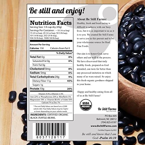 Be Still Farms Organic Black Beans Dry (4.8lb) - Dried Turtle Kidney Beans Bulk - Great for Soup, Salsa, Salads - High in Protein & Fiber | USA Grown | USDA Certified | Vegan | Non-GMO | Gluten Free
