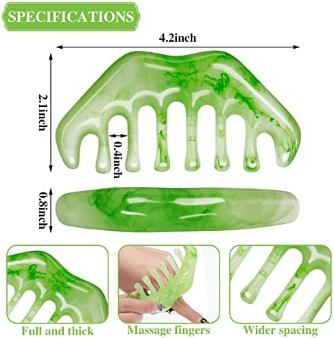 Geiserailie 2 Pcs Jade Combs Esthetician Supplies Massage Stone Hair Gua Sha Scraping Scalp Comb Facial Massage Tool Handheld Head Tools Head Caring Therapy Mother's Day for Women(Elegant Style)