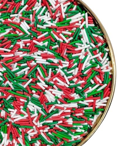 Christmas Jimmies Cake Sprinkles,Green Red White Cookie Sprinkles,Sugar Pearl, Edible Candy Pearls Sprinkles - Holiday Cake Sprinkles for Baking Cupcake and Cake Topper for Cake Cupcake Decorationg (Christmas)