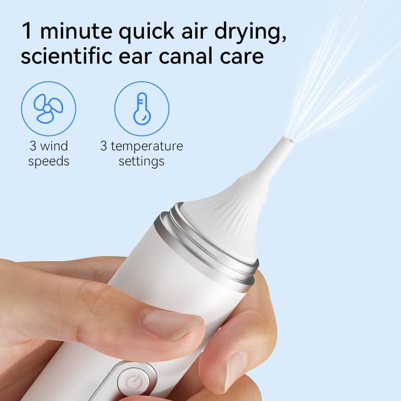 Ear Dryer - Rechargeable Ear Water Remover with 3 Massage and Wind Speed Modes - Electronic Warm Air Ear Care Device with Red Light - Suitable for Swimming, Showering, Water Sports