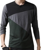 Men Long Sleeve Casual Slim Basic T-Shirts Cotton Panelled O-Neck Bottoming Pullover Tops
