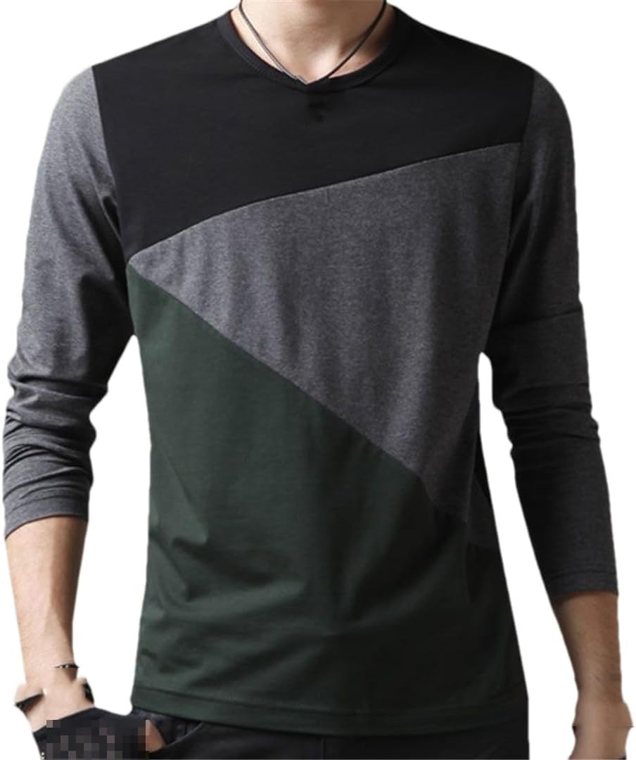 Men Long Sleeve Casual Slim Basic T-Shirts Cotton Panelled O-Neck Bottoming Pullover Tops