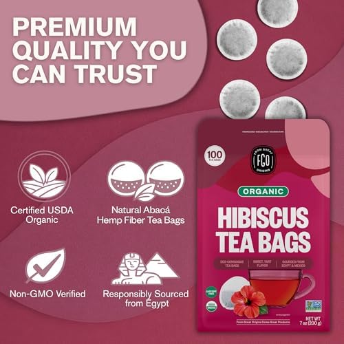 FGO Organic Hibiscus Tea, 100 Count, Eco-Conscious Tea Bags, Caffeine Free, Packaging May Vary (Pack of 1)