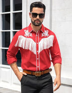 Men's Western Cowboy Fringe Shirts Long Sleeve Button Down Embroidered Vintage Casual Hippie Shirts