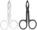 2 Pieces Tweezers Scissor Handle Straight Tip Scissor Shaped Eyebrows Tweezers for Hair Plucker Remover Facial Hair Eyebrows Care (Silver and Black)