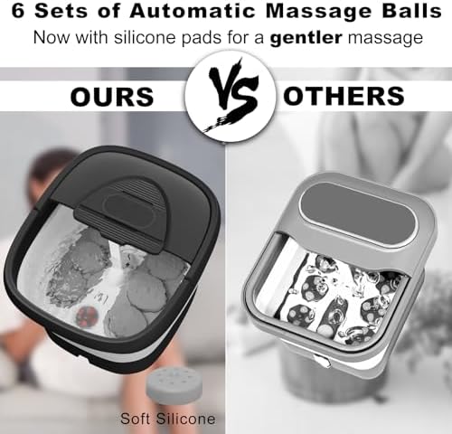 Collapsible Foot Spa with Heat and Remote, Heated Foot Bath Massager with Timer, and 24 Motorized Shiatsu Massage Balls, Foot Soaking Tub Supports Hot/Cold Water Soaking
