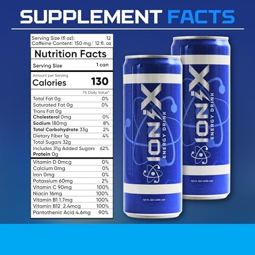 Nootropic Energy Drink - ionix Nootropic Drink to Boost Focus and Mood with Natural Green Tea Caffeine, Vitamins & Prebiotic for Gut Health, Pure Cane Sugar & L-Theanine - 12 fl oz Cans (Pack of 12)