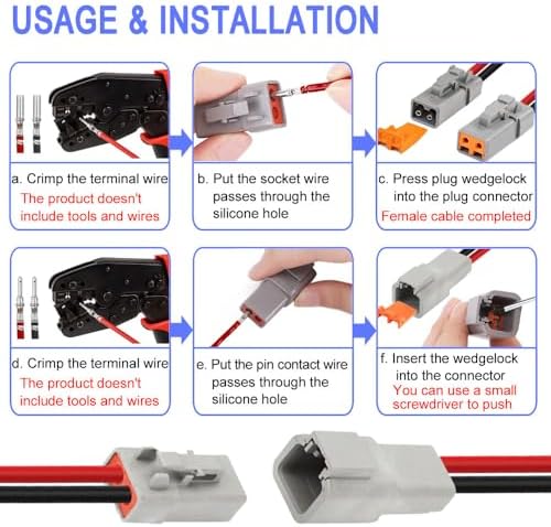 GRZWAYS DTP Connector Kit 2 Pin Automotive IP67 Waterproof Electrical Connectors Plug 3 Sets Terminals Pin Sockets Current Rating 30 Amps (Wire Size Range 12-10 AWG)