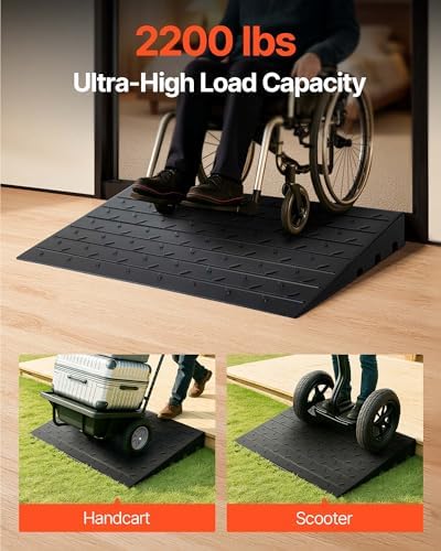 VEVOR 4" Rise Rubber Threshold Ramp, 3 Channels Cord Cover Door Ramp, No-Slip Surface, 2200 Lbs Load Capacity Rubber Ramp for for Home Doorways Driveways Curb Home Steps, 41.8" L x 24" W x 4" H