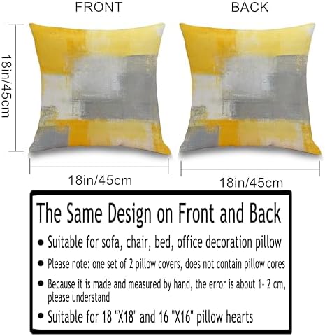 Yellow and Grey Abstract Throw Pillow Covers 18x18 inches Set of 2, Modern Art Oil Painting Decorative Cushion Cases for Couch, Soft Flannel Pillow Shells for Sofa Living Room Bedroom Decor