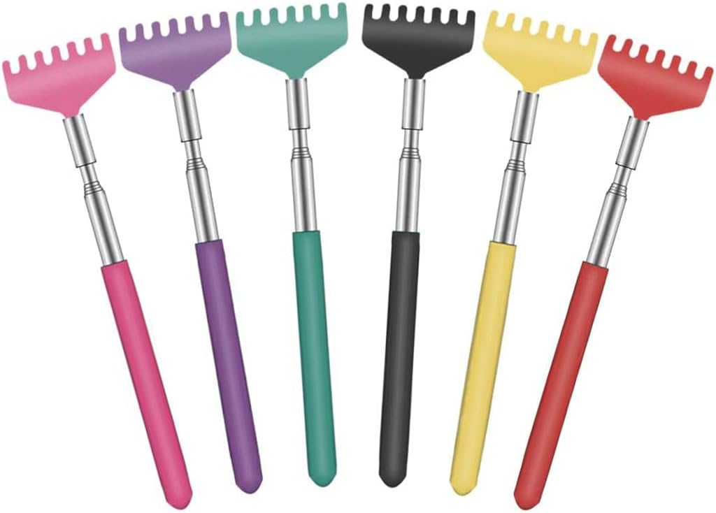 YIMICOO 6 Pack Extendable Back Scratcher - Portable Telescoping Metal Back Scratchers/Hand Massager with Soft Rubber Handles for Thanksgiving, Birthday, Christmas Gifts