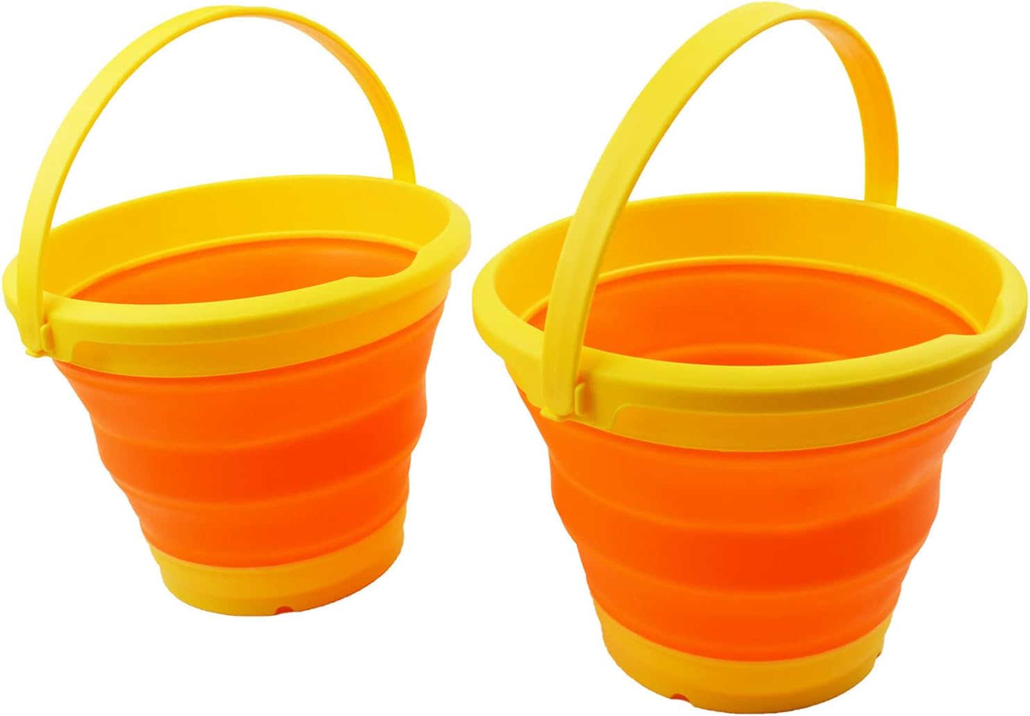 SAMMART 5.5L (1.4 Gallon) Collapsible Plastic Bucket - Foldable Round Tub - Portable Fishing Water Pail - Space Saving Outdoor Waterpot (Yellow/Carrot (Set of 2))