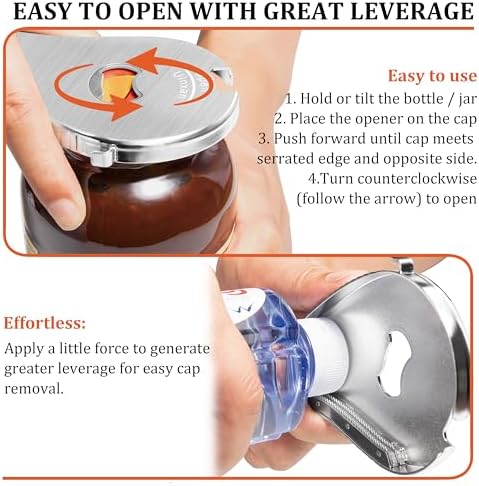 Jar Bottle Can Opener for Seniors Arthritis Weak Hands-Easy Twist Off Small Caps (0.6"-2.7"), Pop Top & Pull Tab Seals,Patent Unique Portable Multifunction Gadget for Elderly/Women/Men (Silver)