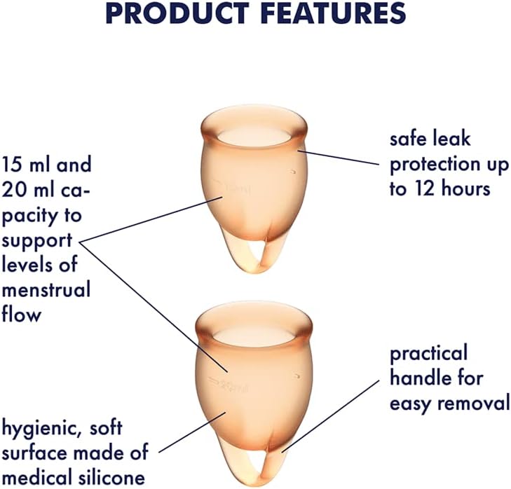 Satisfyer Feel Confident Menstrual Cup - Reusable Period Cup with Removal Ring - Soft, Flexible Body-Safe Silicone, Easy Insertion & Removal - Includes 2 Cup Sizes for All Flows (Orange)
