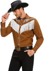 CORSKI Men's Cowboy Costume Western Long Sleeve Casual Fringe Hippie Slim Fit Button Down Shirt