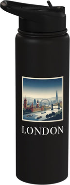 London England Europe Thames Skyline Landmark Graphic Stainless Steel Insulated Water Bottle