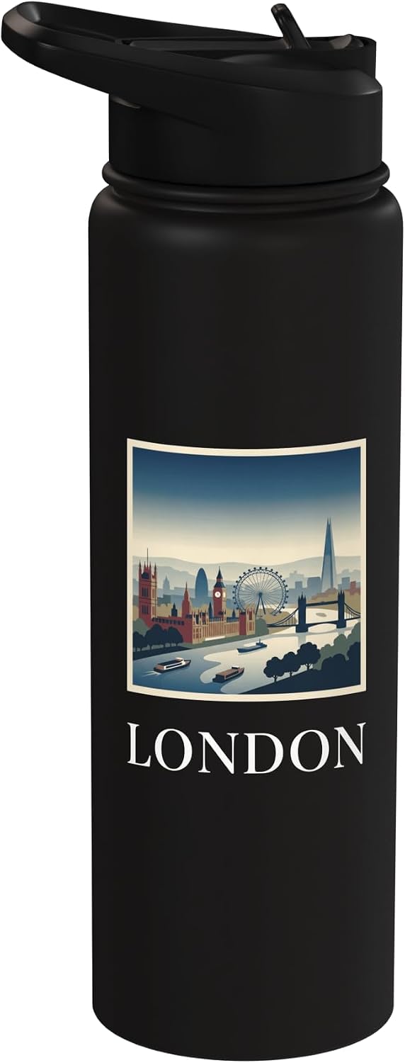 London England Europe Thames Skyline Landmark Graphic Stainless Steel Insulated Water Bottle