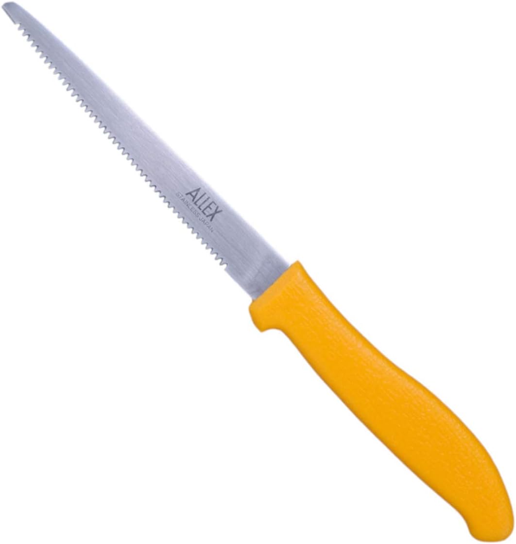 ALLEX Cardboard Cutter Tool Heavy Duty 5" – Japanese Stainless Steel Blade – Serrated Utility Knife for Cardboard, Styrofoam, Foam, Insulation – Made in Japan – Yellow