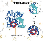 INNORU Ahoy it's a Boy Cake Topper - Ship Anchor Nautical Theme Cake Decor, Boy 1st Birthday, Gender Reveal, Oh Boy Party Cake Decorations Supplies, Navy Blue Glitter