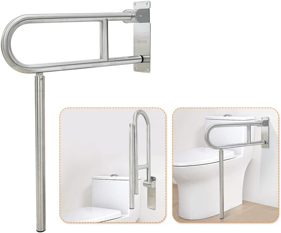 Flip Up Grab Bars for Bathroom Toilet Rails Handicap Grab Bars Shower Safety Hand Rails for Elderly Bathtub Grab Bar Tub Handicapped Toilet Support Shower Handles Bath Rail Folding Grip Bar