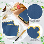 Janlaugh 50 Pcs Scalloped Cocktail Napkins with Gold Foil Edge Thick Paper Disposable Napkins Pastel Party Beverage for Wedding Dinner Birthday Party(Navy Blue,5 x 5 Inch)