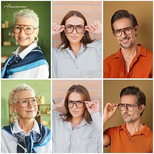 AMOMOMA Trendy Retro Aviator Reading Glasses for Women Men,Classic Large Oversized Reader Blue Light Computer Frame AM6145