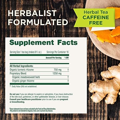 Traditional Medicinals Organic, Turmeric Tea with Ginger & Meadowsweet - Supports Normal Response to Inflammation - Kosher, Non-GMO, Caffeine-Free, Compostable - 16 Tea Bags