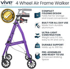 Vive Mobility Lightweight Walker for Seniors - Narrow, Folding Walker w/Wheels for Small & Tight Spaces - Light Weight for Balance, Compact Doorways, Foldable - Portable & Collapsible for Travel