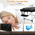 Dkeli Massage Table Foldable 73 Inch Massage Bed Portable Adjustable 2 Fold Salon Bed with Aluminium Legs, Face Cradle, Carry Case Tattoo Table Facial Table Hold Up to 450LBS, Black