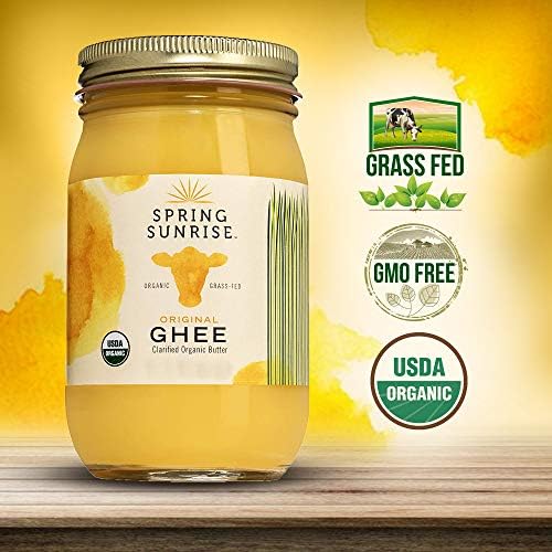 Spring Sunrise Organic Grass-Fed Ghee 16 oz, USDA Certified Clarified Butter, Keto & Paleo Friendly Cooking Oil, Non-GMO, Gluten & Casein Free, Sustainably Sourced