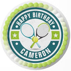 7.5 Inch Edible Cake Topper – Tennis Rackets Ball Themed Birthday Party Collection of Edible Cake Decorations round