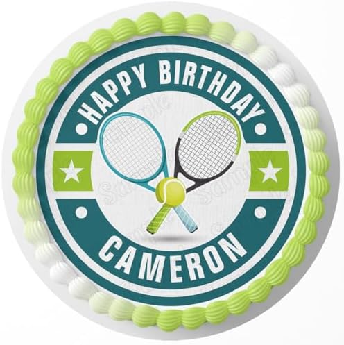 7.5 Inch Edible Cake Topper – Tennis Rackets Ball Themed Birthday Party Collection of Edible Cake Decorations round