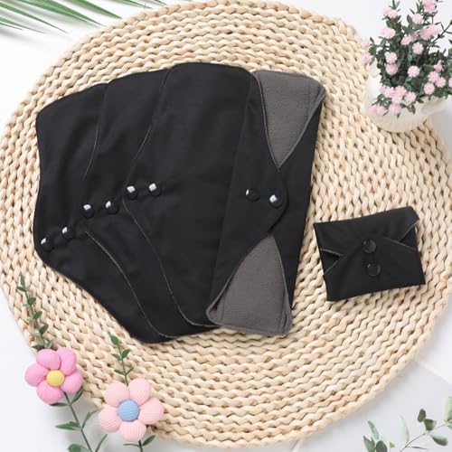 10 pcs Black Color with Black Snaps Reusable Sanitary Pads - Cloth Sanitary Pads | Light Incontinence Pads | Reusable Menstrual Pads (10pcs-M-Black)