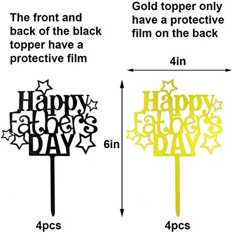 HADDIY Happy Father's Day Cake Toppers,8 Pcs Gold and Black Acrylic Cake Decoration Topper for Fathers Day Party Favors