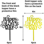 HADDIY Happy Father's Day Cake Toppers,8 Pcs Gold and Black Acrylic Cake Decoration Topper for Fathers Day Party Favors