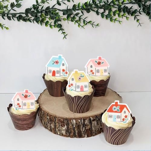 Ercadio 60 Pack Edible Welcome Home Cupcake Toppers Home Sweet Home Cupcake Picks Colorful House Housewarming Cupcake Toppers New Home Theme Party Cake Decorations Supplies