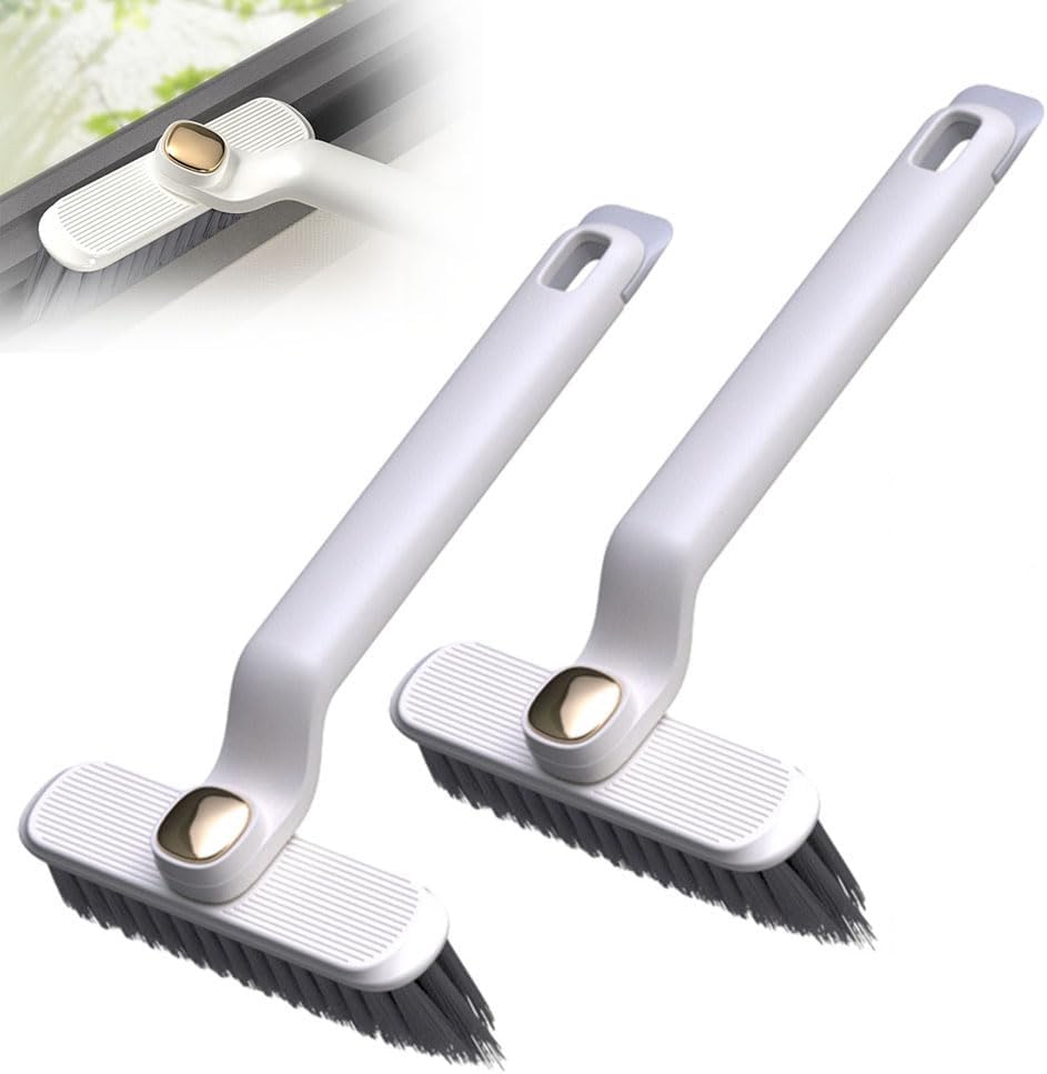 2 PCS Multi-Function Rotating Crevice Cleaning Brush, 2025 Upgrade Hard Bristle Crevice Gap Cleaning Brush, 360 Degree No Dead Corners Household Cleaning Tool for Cleaning Kitchen Bathroom (White)