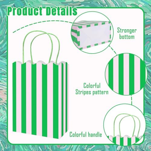 Whaline 24 Pcs Colorful Paper Gift Bag Treat Bags with Handles Stripe Scalloped Candy Goodie Bags for Party Favors Supplies