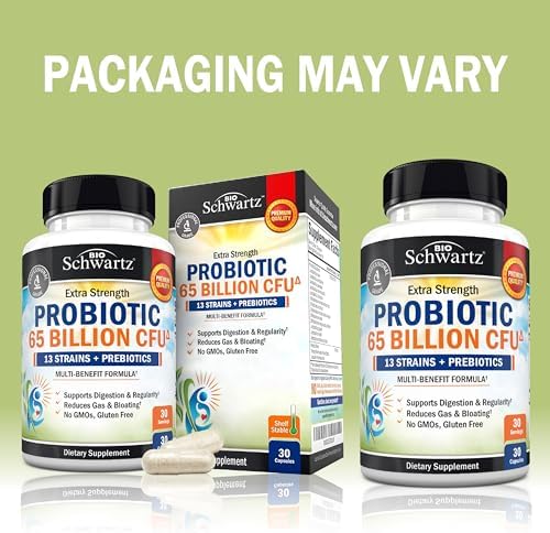 Probiotic 65 Billion - Probiotics with Prebiotic for Women & Men - Lactobacillus Acidophilus Digestive Health Capsules - Targeted Release Technology - Shelf Stable Supplement Non-GMO Dairy Free-30ct