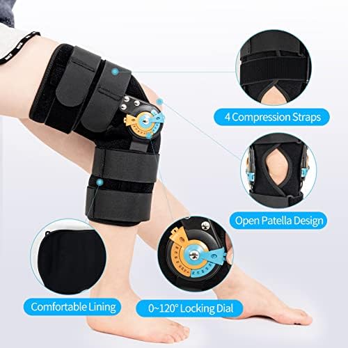 Hinged ROM Knee Braces Adjustable Knee Immobilizer Support for Knee Pain ACL MCL PCL Arthritis Meniscus Tear Post OP Recovery for Men and Women Side Stabilizers Torn Meniscus Orthopedic Orthosis (Basic Version, Medium)