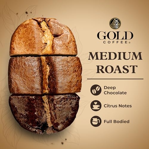 Gold Coffee Co. Blue Mountain Premium Blend - Medium Roast, Finely Ground 100% Arabica Coffee - Notes of Cocoa, Sweet Honey, Citrus Notes, 1 lb.