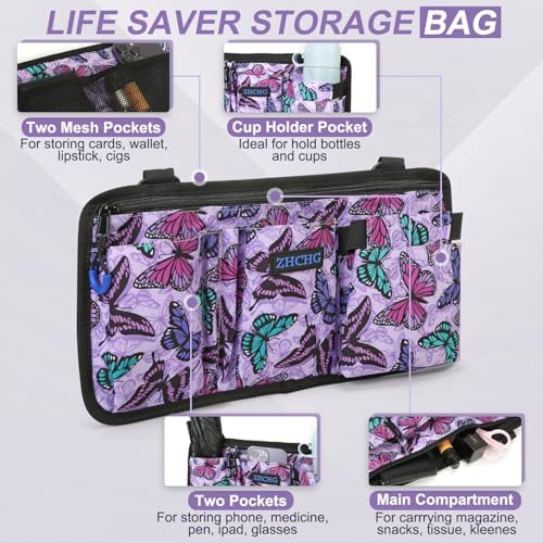 Wheelchair Side Bag with Cup Holder, Wheelchair Armrest Pouch Accessories for Walker, Rollator, Electric Scooter Wheelchairs, Ideal Gift for Mother's Day & Father's Day -Purple
