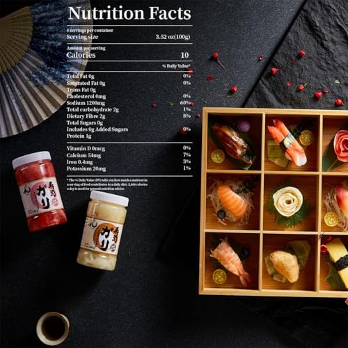 YUHO Pickled Sushi Ginger, Japanese White Gari Sushi Ginger Fat Free, Sugar Free, Kosher, BRC, No MSG, Low cal 12 oz