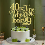 40 Is Fine When You Look 29,Funny 40th Birthday Cake Topper, Cheers to 40 Party Decorations,40 Anniversary Birthday Cake Decorations Supplies (gold)