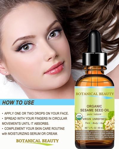 Botanical Beauty Organic SESAME SEED OIL 100% Pure Natural Virgin Unrefined Undiluted Cold Pressed Carrier Oil for Face, Skin, Body, Hair, Massage, Nails (1 Fl Oz 30 ml)