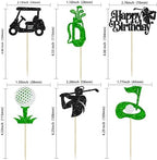 Ephlyn 24Pcs Golf Cupcake Toppers Glitter Trophy Lawn Golf Shoes Bag Ball Carts Cupcake Picks for Golf Sports Player Theme Baby Shower Birthday Party Cake Decorations Supplies